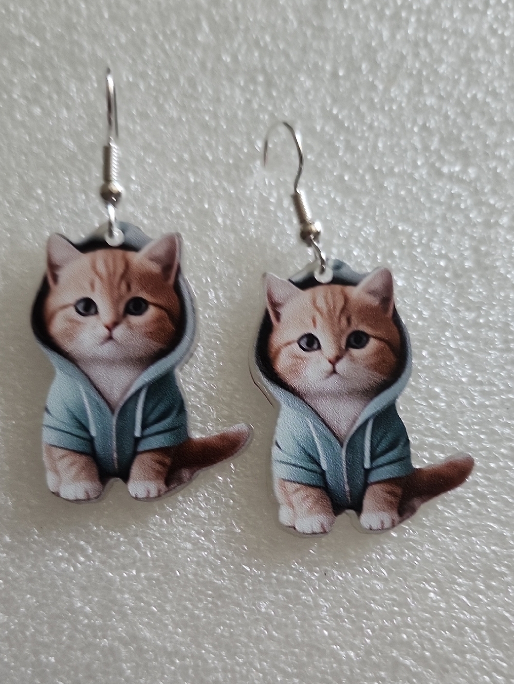 Hand Crafted Cat Earrings in Light Blue and Brown